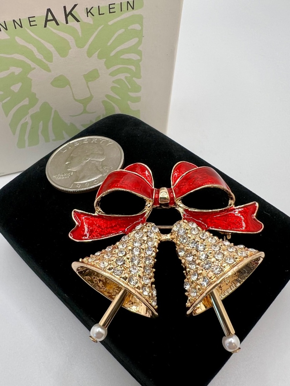 Anne Klein Pave Bells Holiday Brooch in Box - Picture 3 of 5